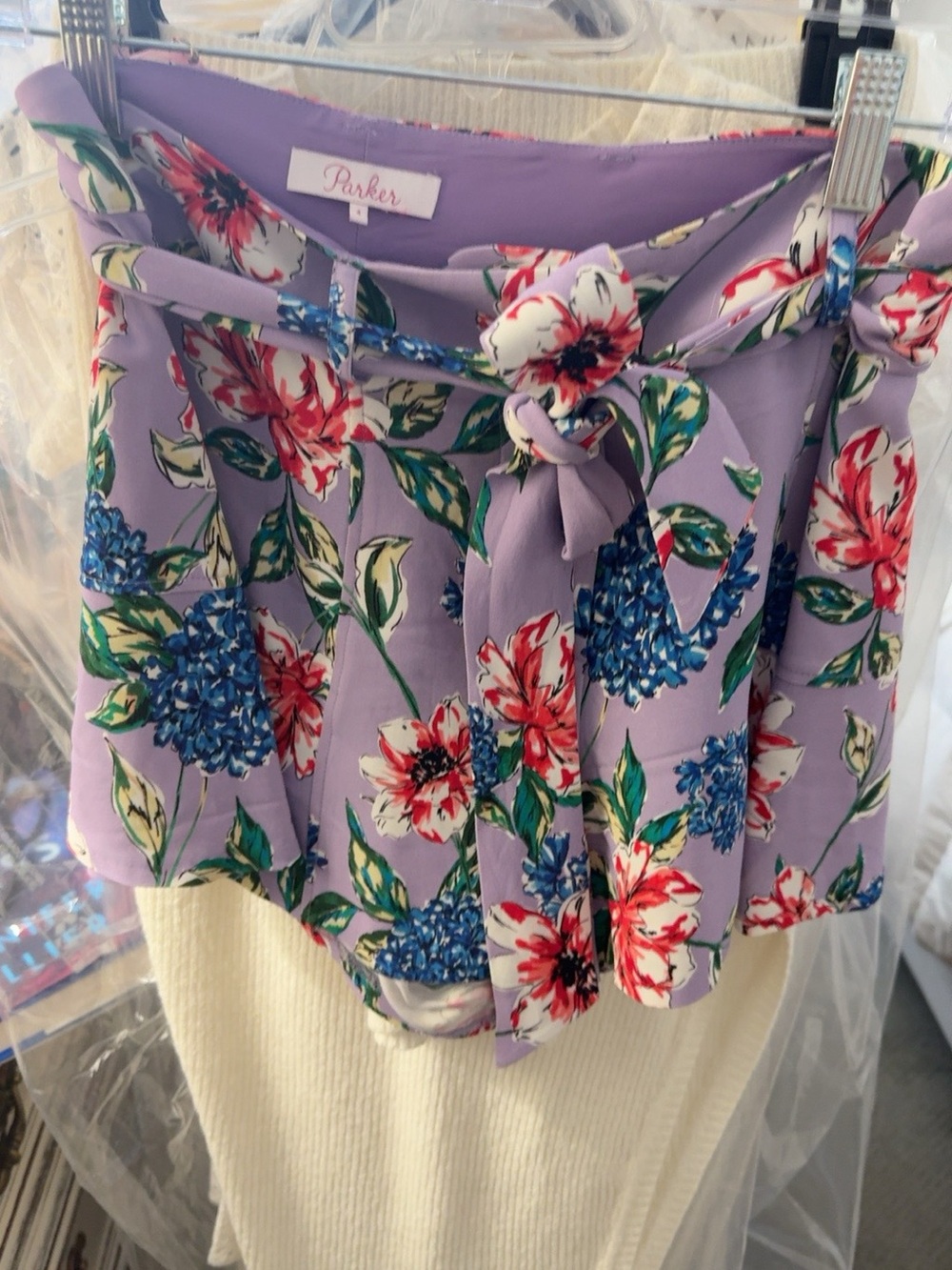Parker Lavender Floral Tie-Waist Mini Skirt
